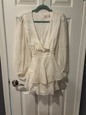 White Floral Tiered V-Neck Mini Dress